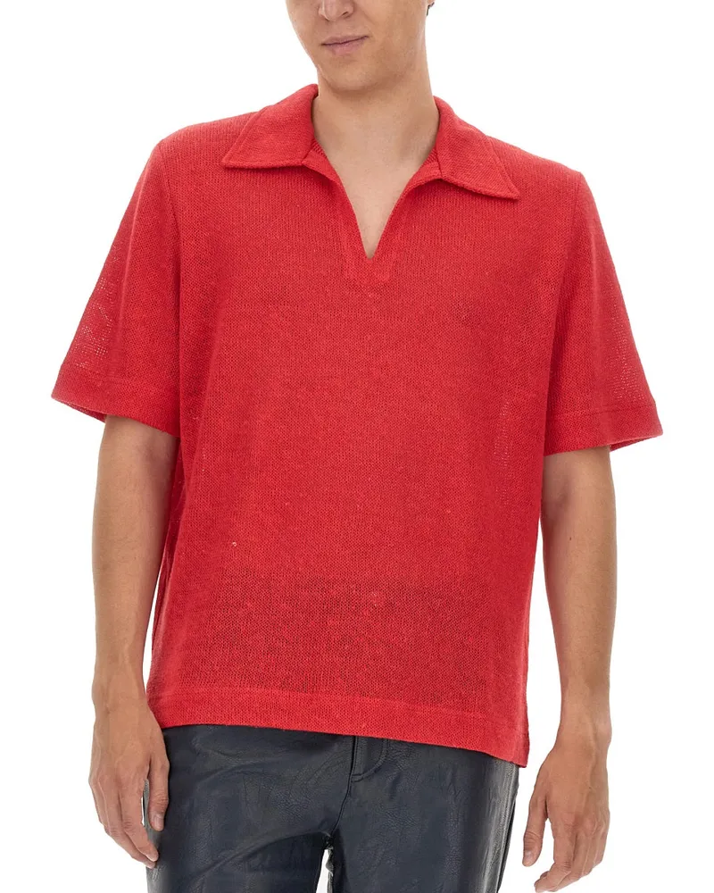 Séfr Linen V-Neck T-Shirt — Red Red