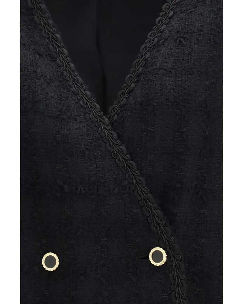 Alessandra Rich Double-Breasted Bouclé Tweed Blazer — Black 