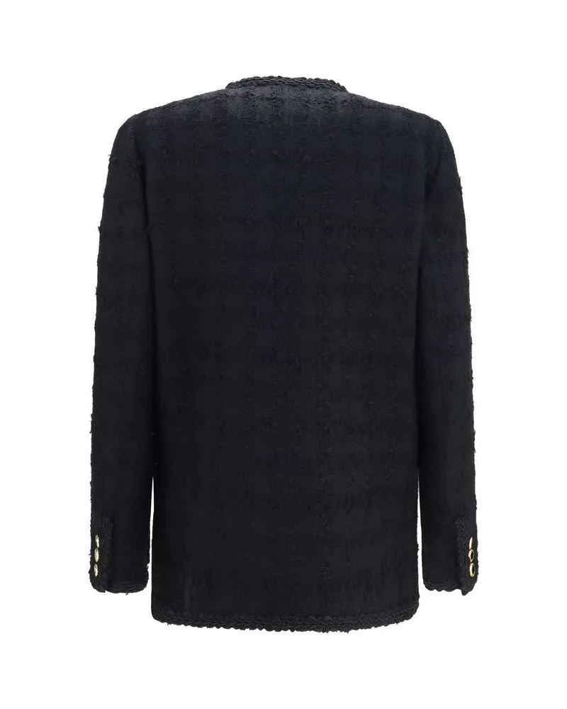 Alessandra Rich Double-Breasted Bouclé Tweed Blazer — Black 