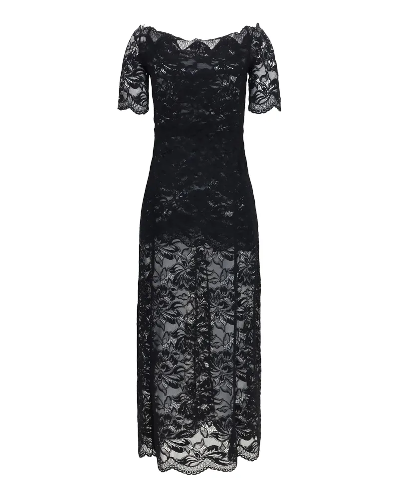 Paco Rabanne Women's Floral Lace Long Dress Black Polyamide; Elastane 