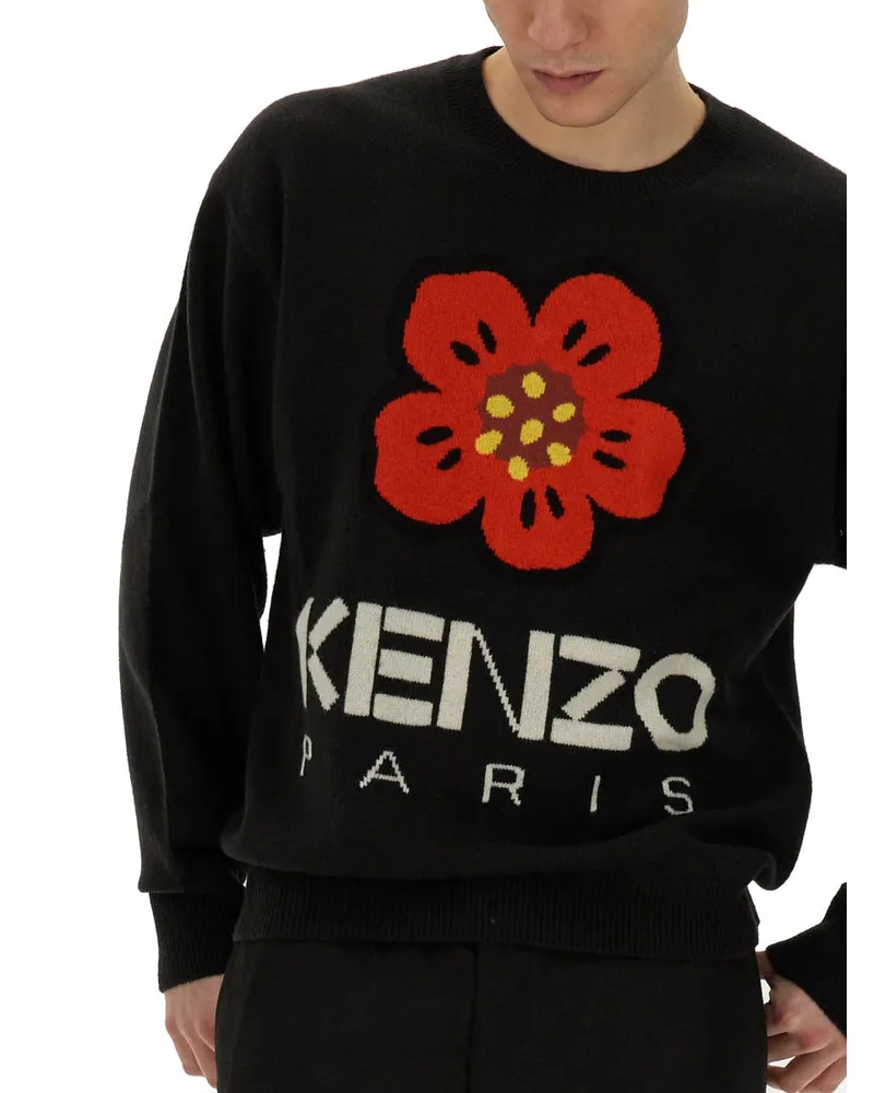 Kenzo Boke Flower Embroidery Wool Sweater — Black Black