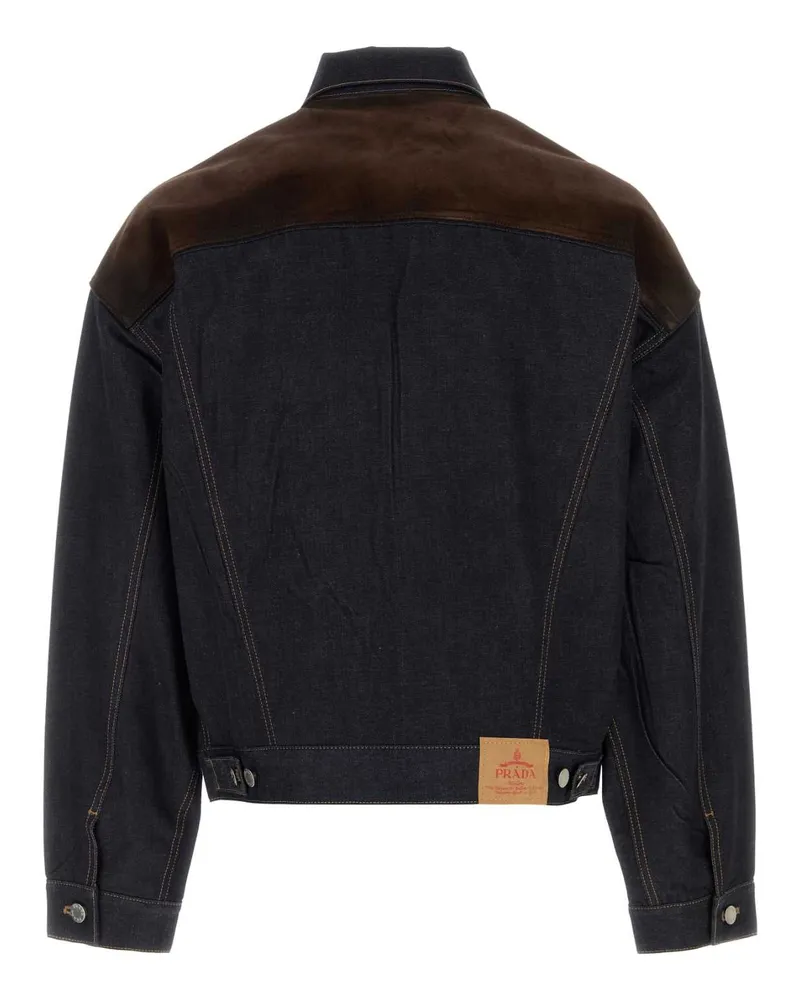 Prada Men's Dark Blue Denim Jacket Bleu Co-Agnello Giubbini Navy