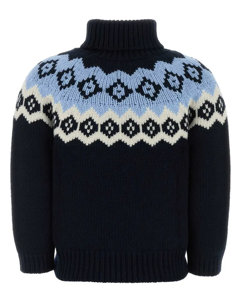 Prada Women's Dark Blue Wool Blend Sweater Blu+naturale Maglieria Navy