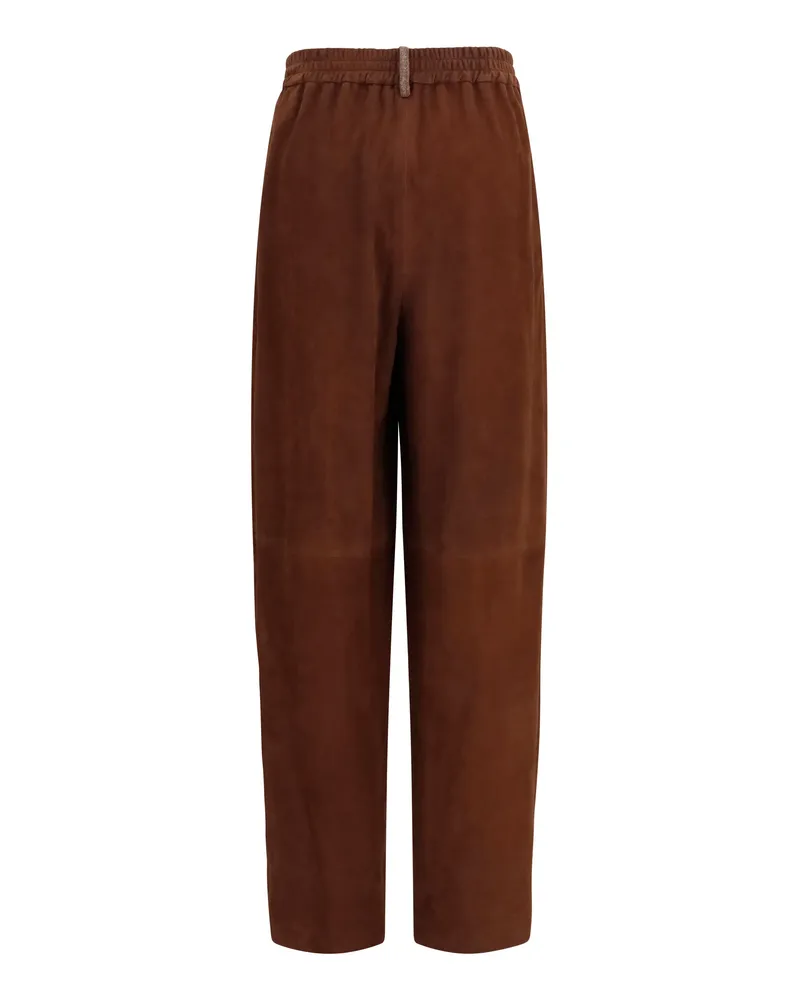 Fabiana Filippi Women's Suede Pants Ebano Chamois Leather Trousers Brown