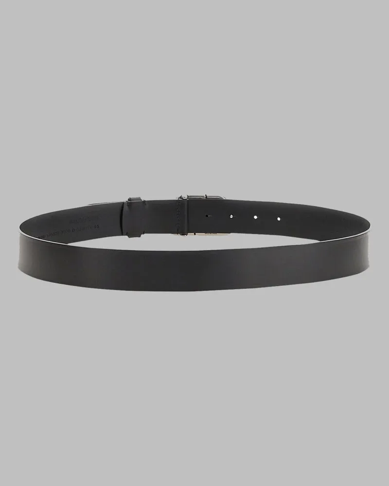 Balenciaga Leather BB Hardware Belt — Black Black