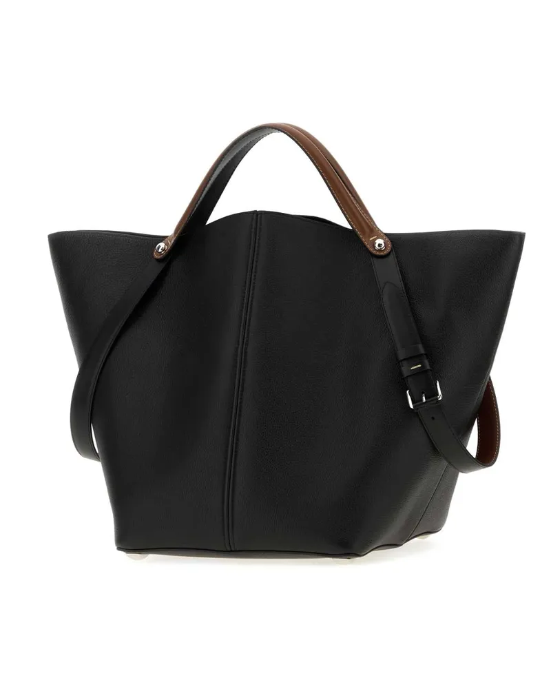 Maison Margiela Women's Black Leather Dress-Age Shopping Bag Blackchestnutblack Borse A Mano Black