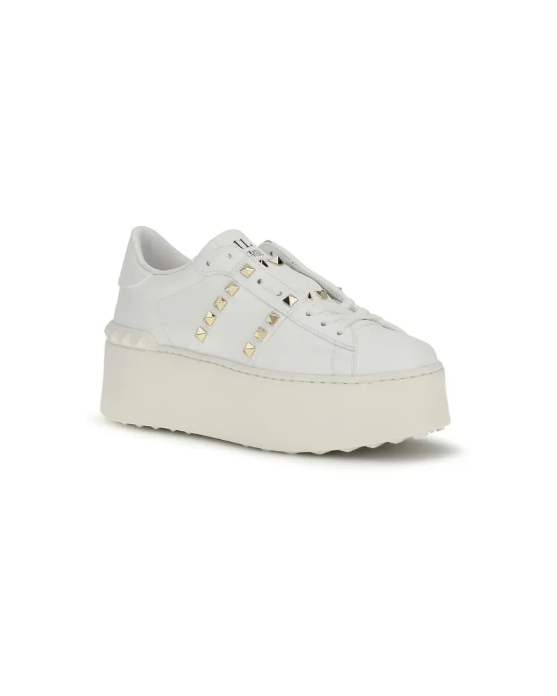 Valentino Garavani Women's White Calf Leather Bos Taurus Platform Sneakers White