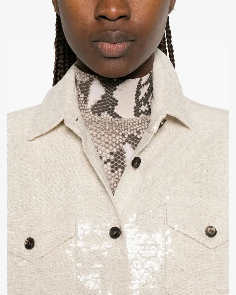 Kiton Women's Sequin-Embellished Button-Up Jacket Ss26 W Cream
