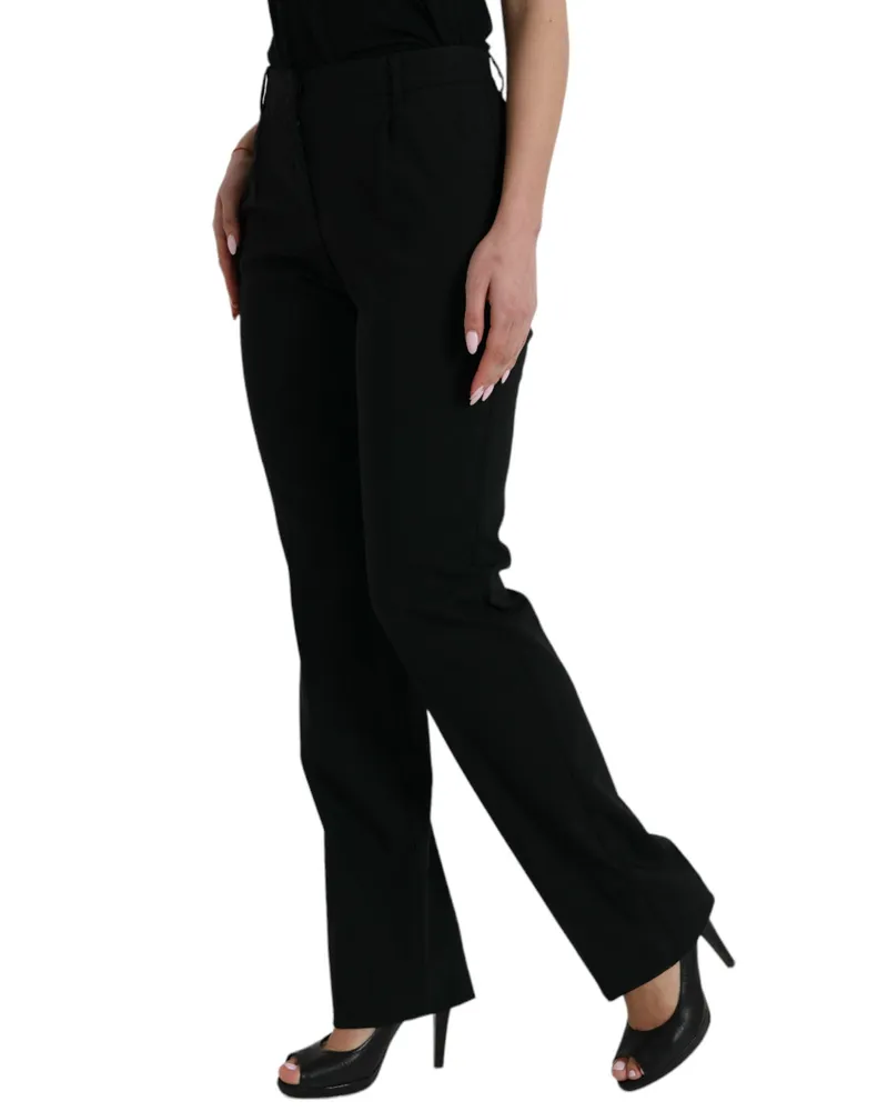 Dolce & Gabbana Women's Black Wool Mid Waist Tapered Pants Virgin Elastane Black