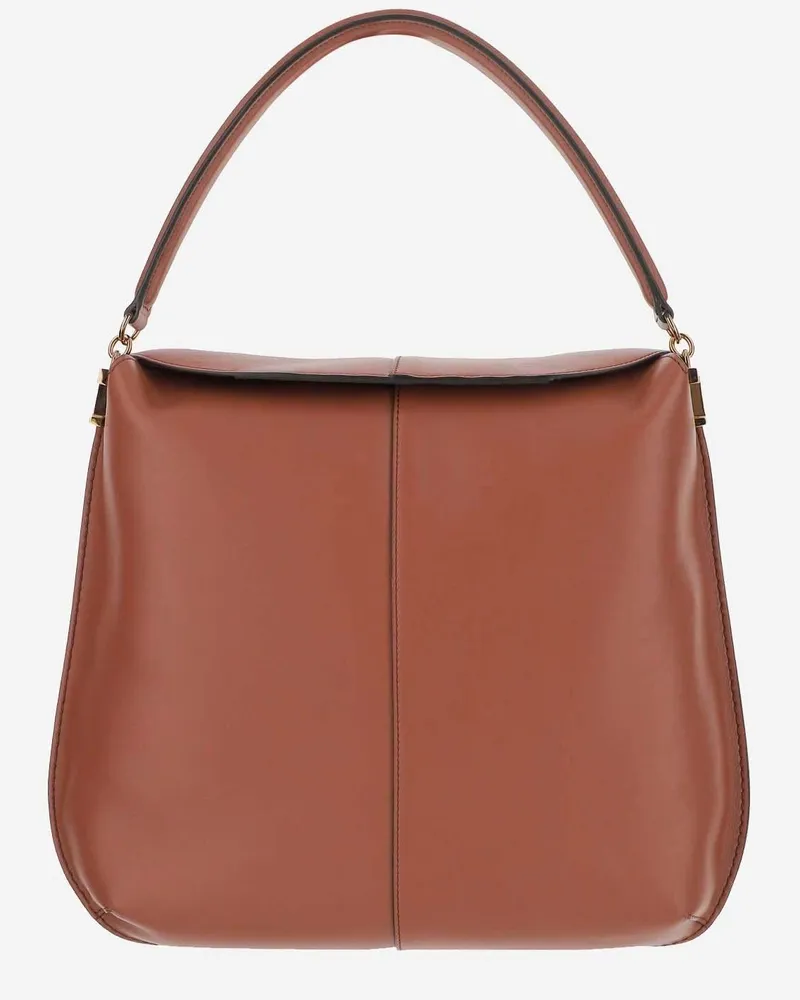 TOD'S Leather T-Detail Hobo Bag — Brown Brown