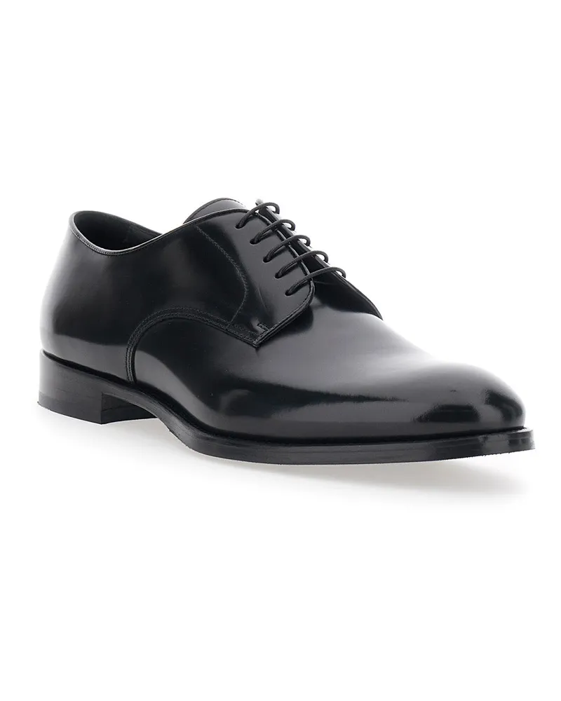 Doucal´s Men's Derby Shoes Brushed Leather Black Lace-Up Flat Black