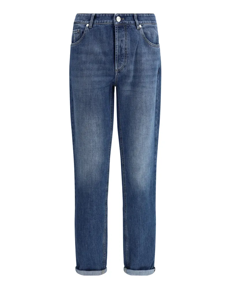 Brunello Cucinelli Men's Jeans Cuffed Medium Denim Old Cotton Blue
