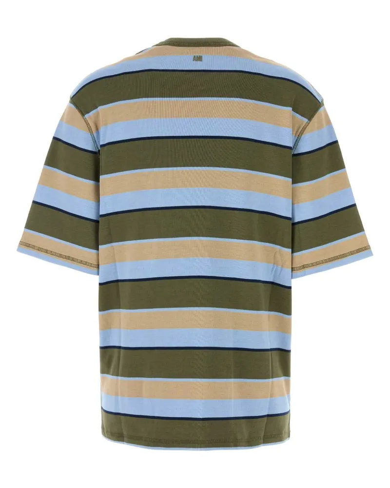 AMI Paris Women's Embroidered Cotton Oversize T-Shirt Bleucachkakitaupeencre Exterior Green