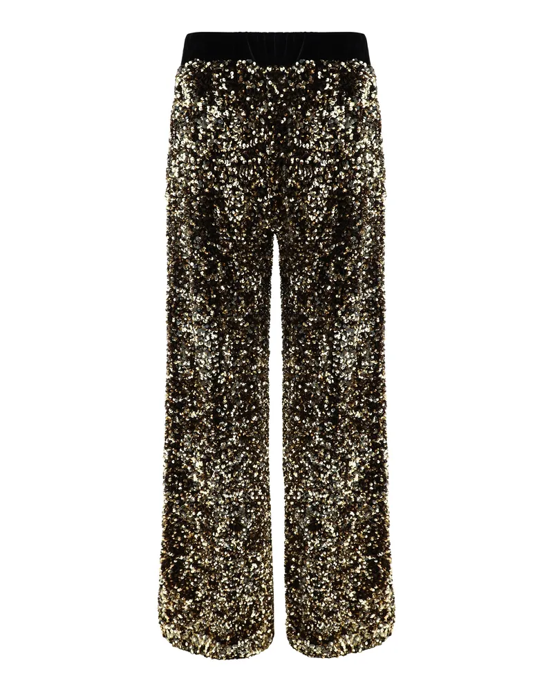 Ella Women's Velvet Pants With Sequins Oro Polyamide Trousers Gold