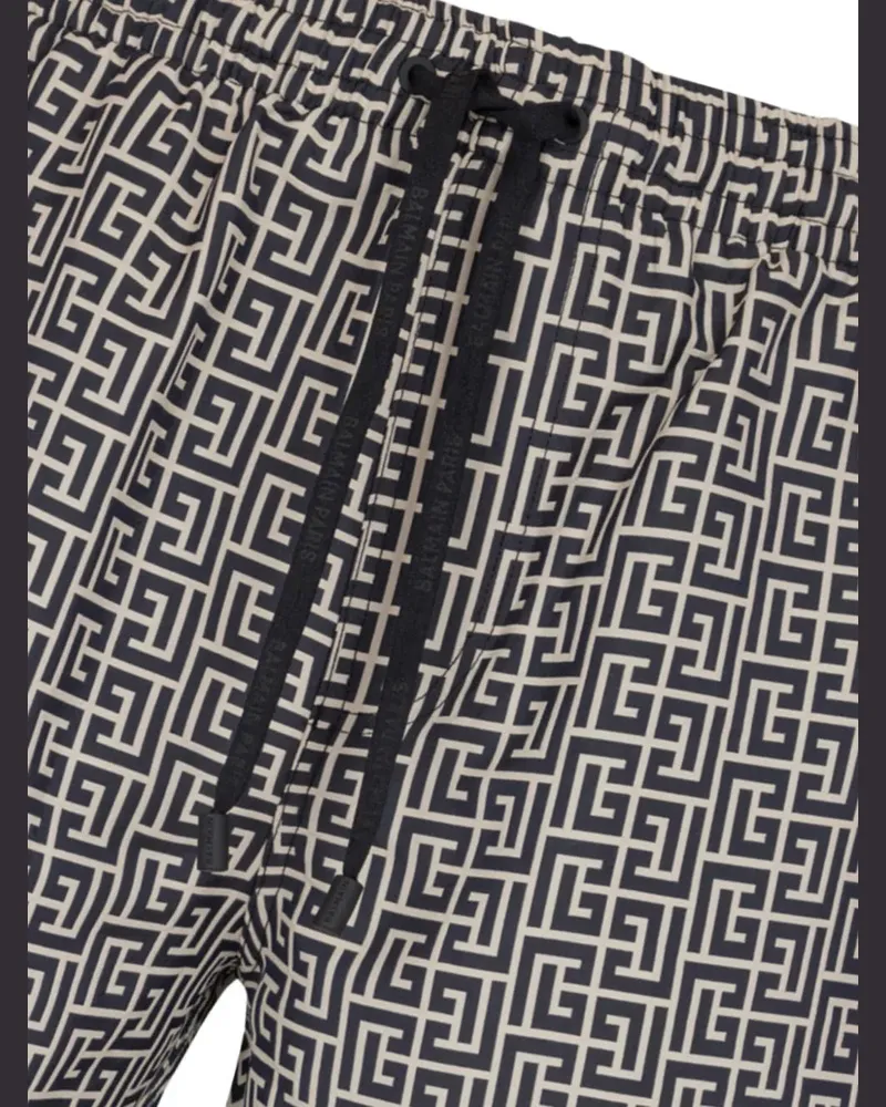 Balmain Men Pb Labyrinth-Print Swim Shorts Ss25 M Black