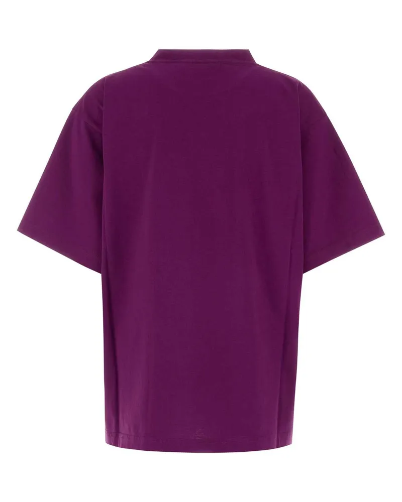 Balenciaga Women Logo-Printed Cotton T-Shirt Purple Purple