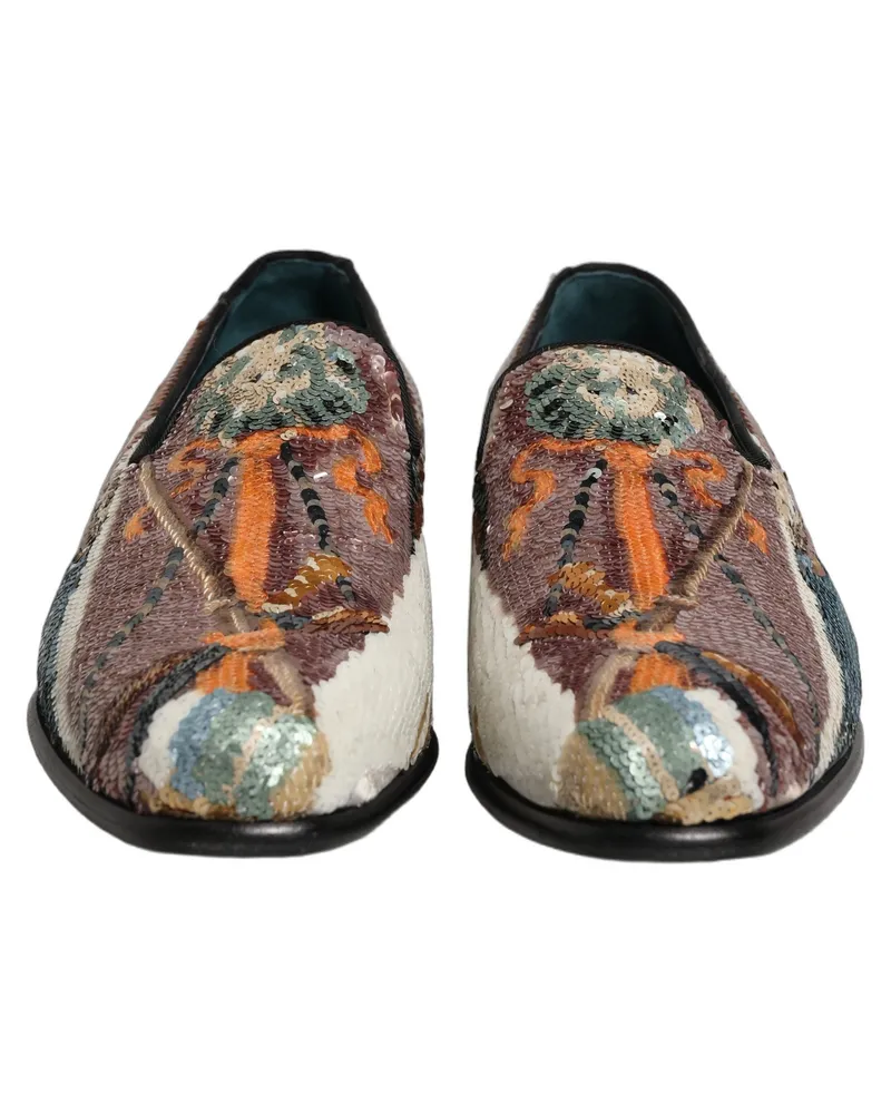 Dolce & Gabbana Men's Multicolor Embroidered Sequin Loafers Shoes Leather Multicolor