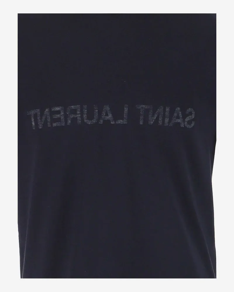 Saint Laurent Cotton Jersey with Contrast Logo T-Shirt — Navy Navy