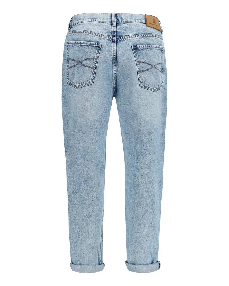 Brunello Cucinelli Men's Straight-Leg Turn-Up Jeans Light Denim Cotton Light