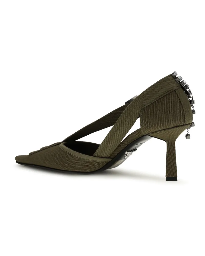 Prada Women's Canvas Pumps With Crystals Militare Cotton High Heel Shoes Green