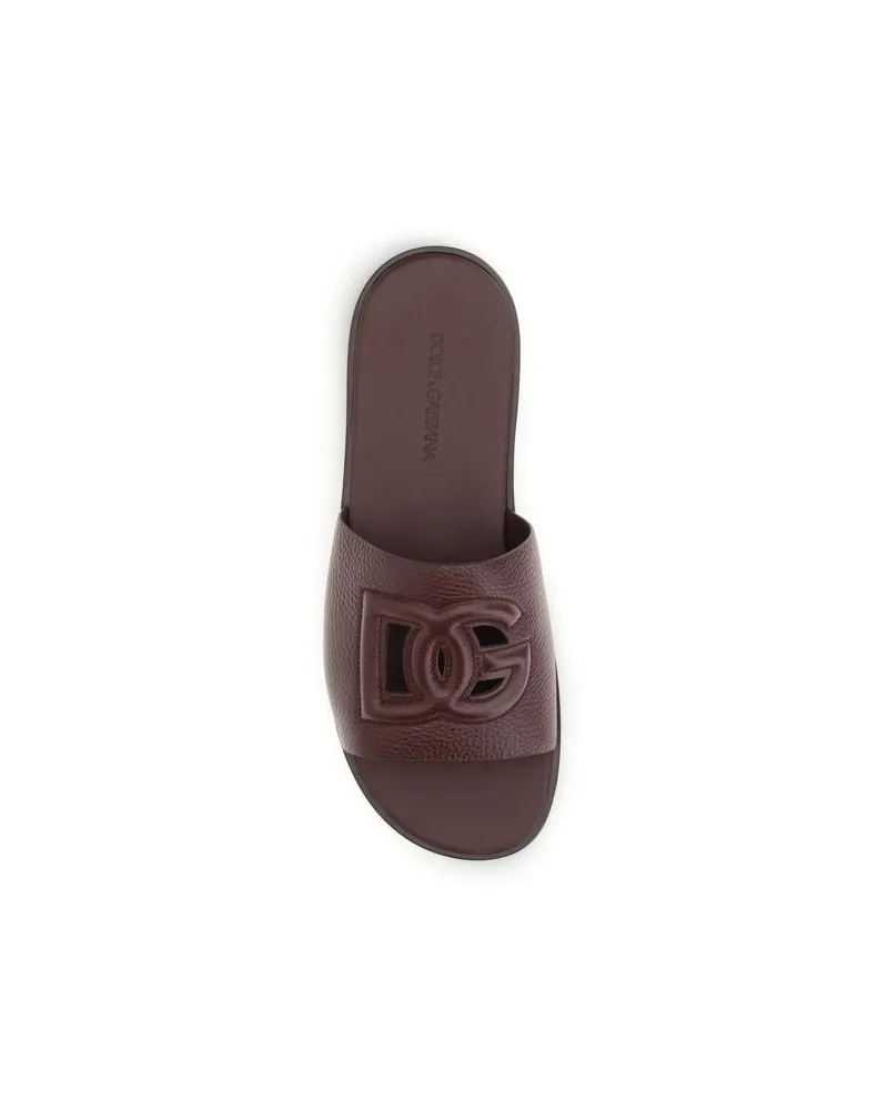 Dolce & Gabbana Men's Brown Calf Leather Bos Taurus Flat Sandals Brown