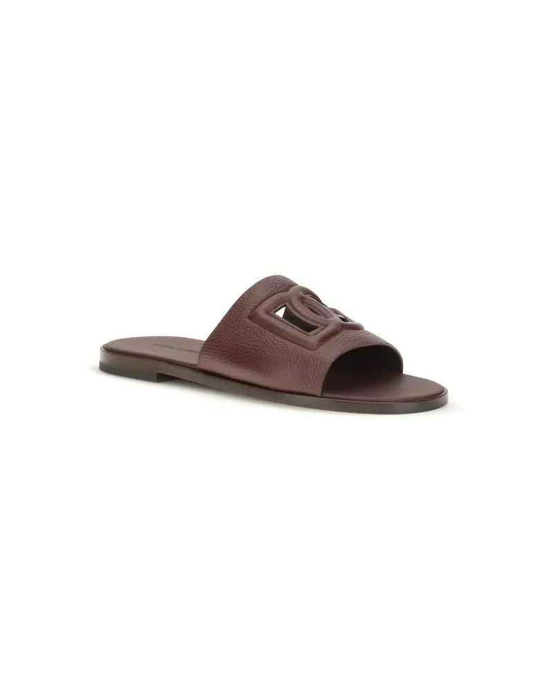 Dolce & Gabbana Men's Brown Calf Leather Bos Taurus Flat Sandals Brown