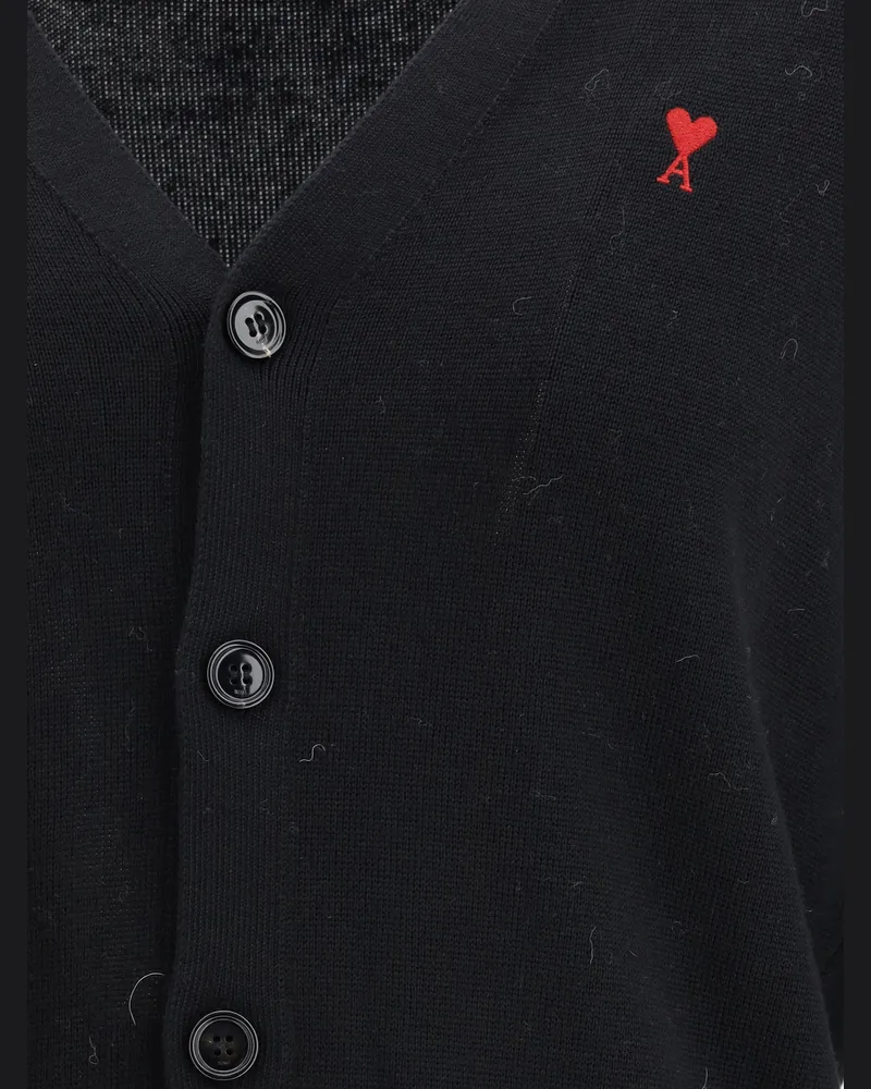 AMI Paris Men's Cardigan De Coeur Black-Red Wool Black/red Sweater Black
