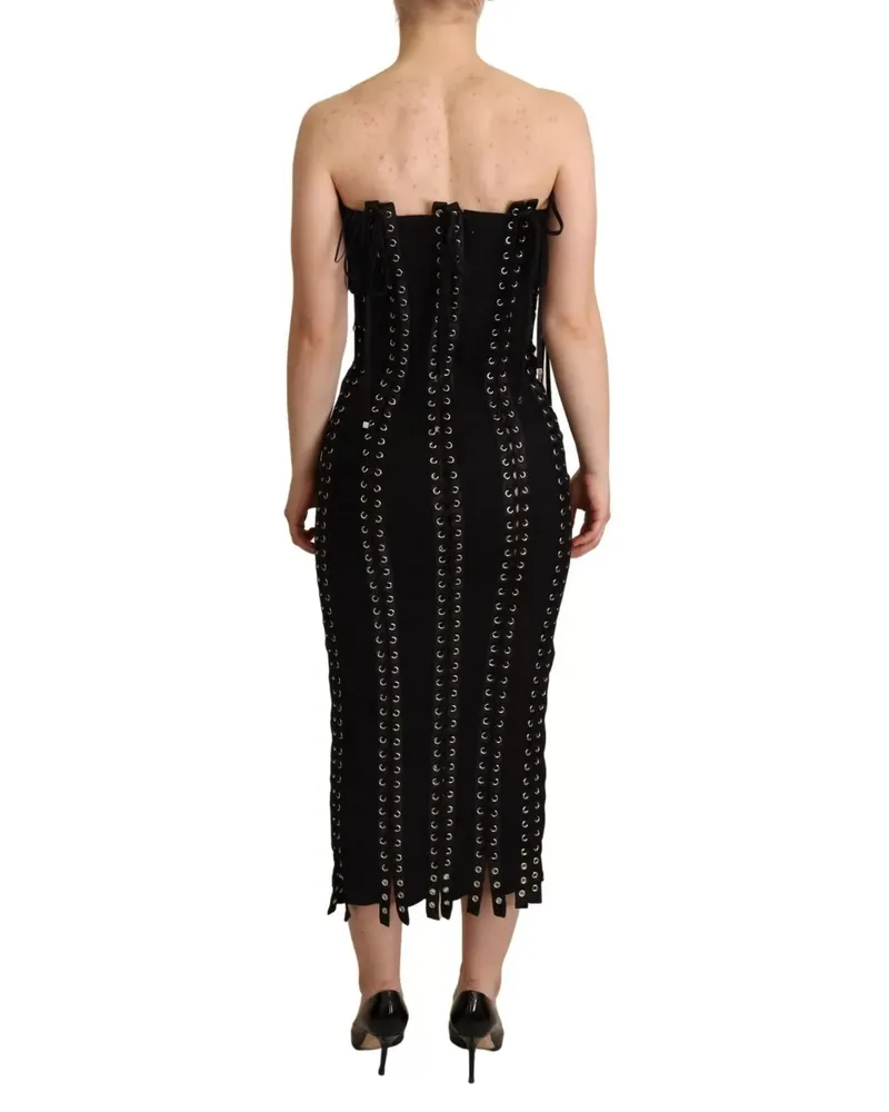 Dolce & Gabbana Women's Black Cady Sleeveless Lace Up Bodycon Dress Black