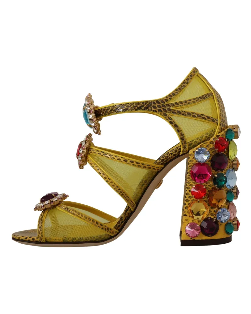 Dolce & Gabbana Women's Yellow Leather Crystal Ayers Sandals Shoes Yellow