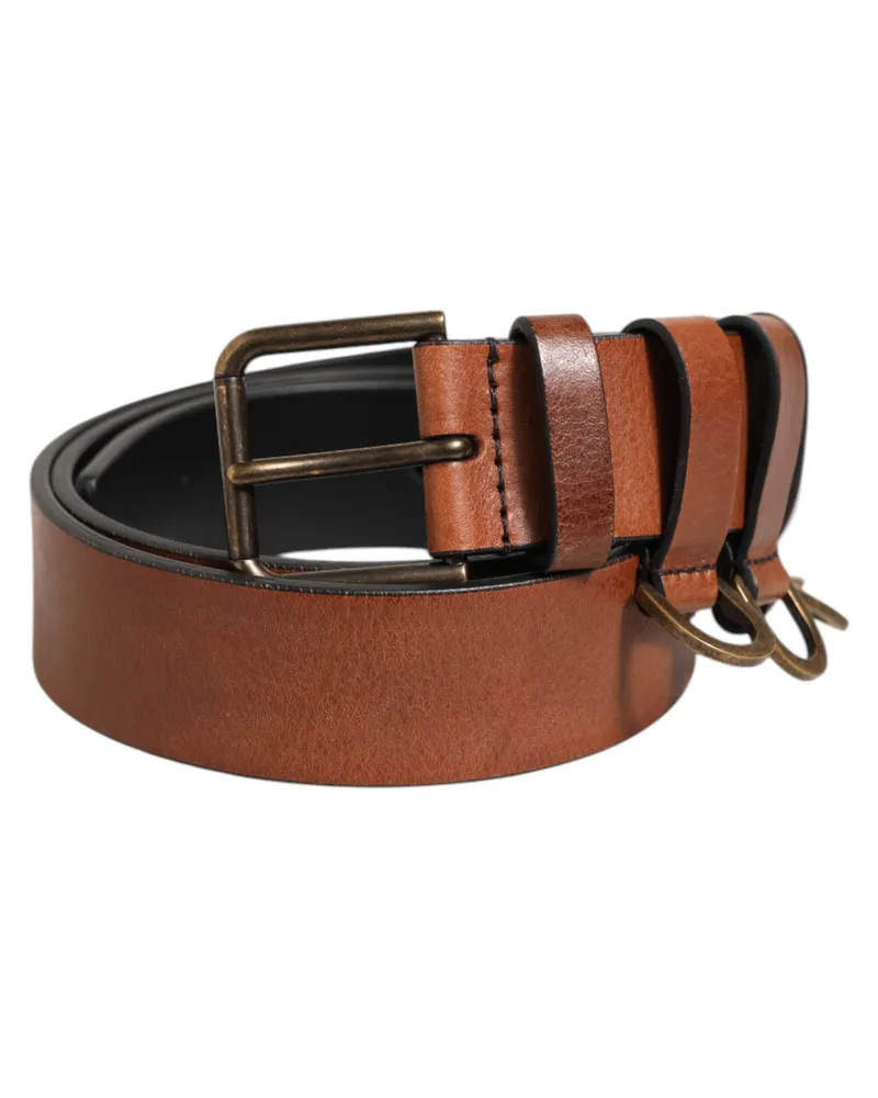 Dolce & Gabbana Brown Classic Gold Metal Logo Buckle Men Belt Calf Brown