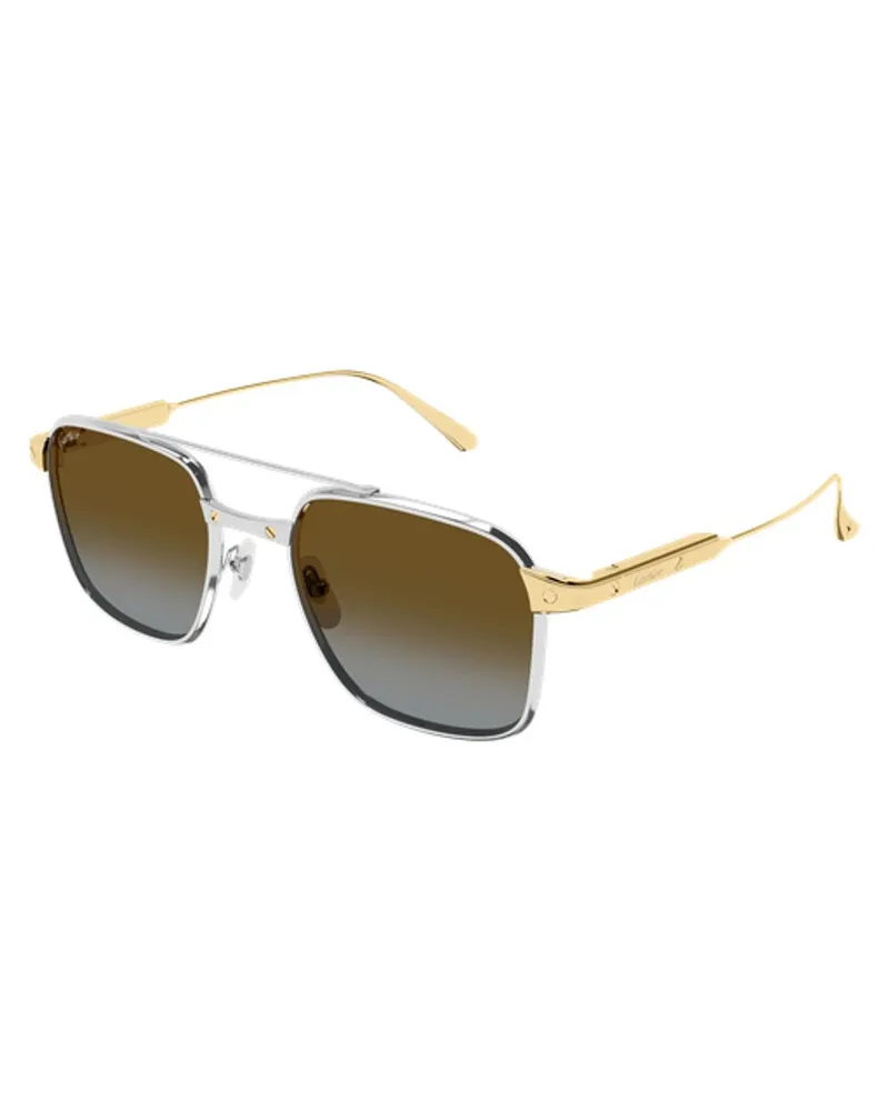 Cartier CT0610S003 Rectangle Bar Sunglasses — Silver Silver