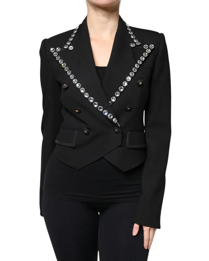 Dolce & Gabbana Women Black Crystal Double Breasted Blazer Jacket Clothing Black