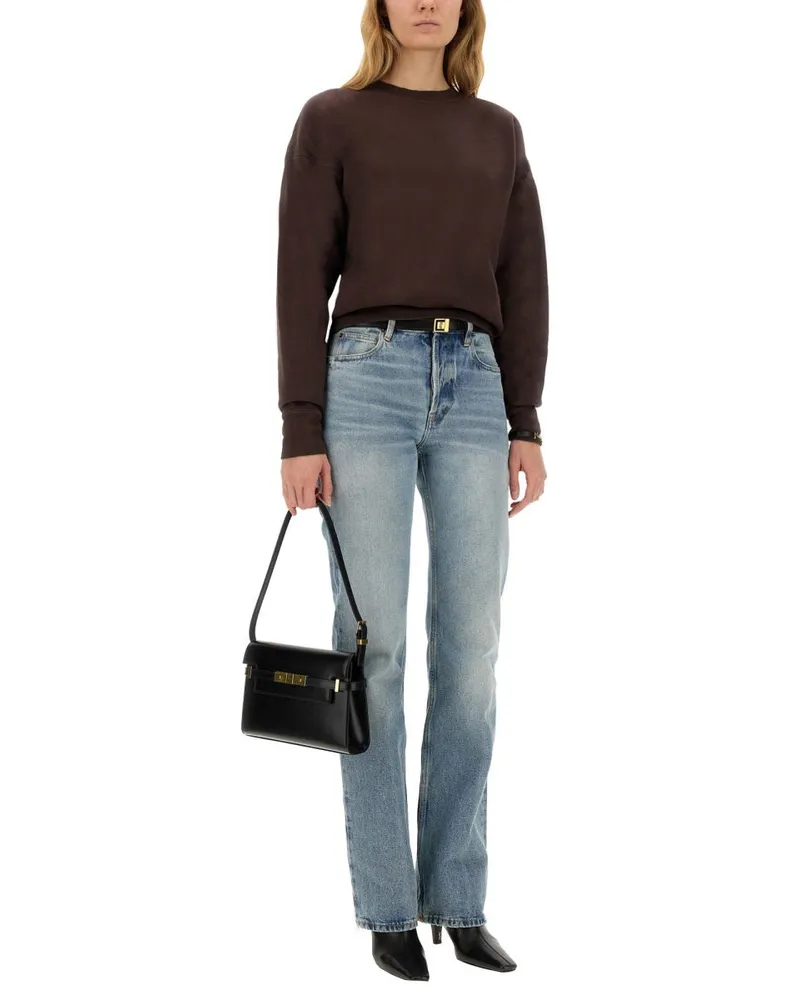 Saint Laurent Logo-Embroidered Cotton Sweatshirt — Brown Brown