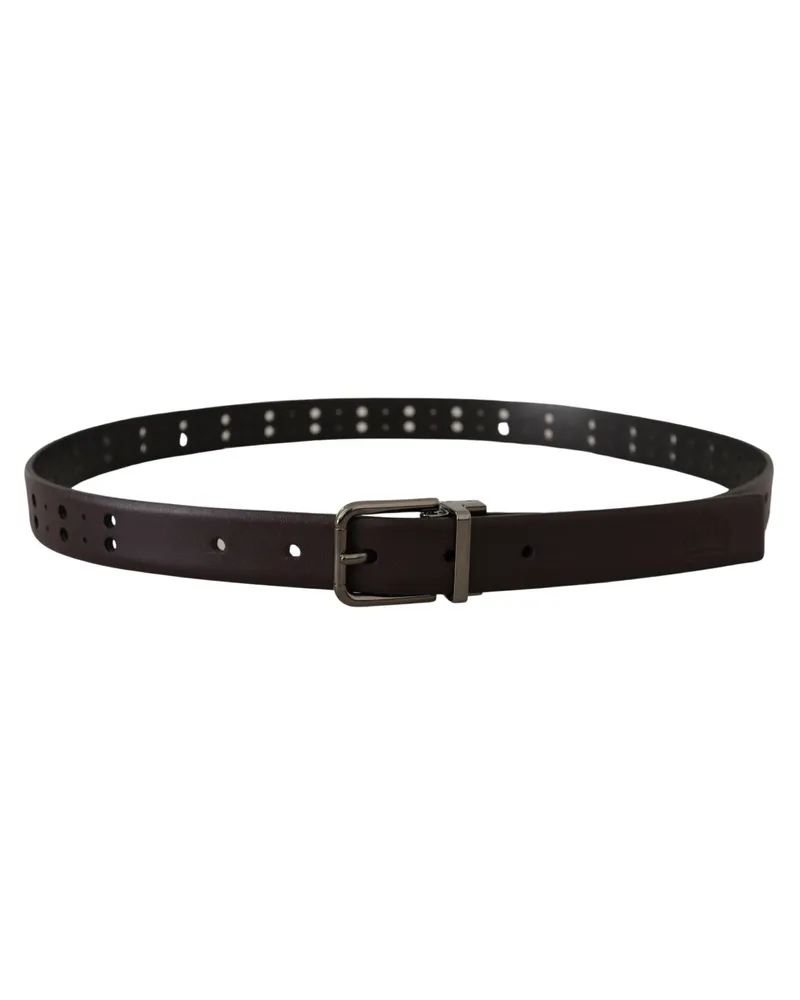 Dolce & Gabbana Men's Burgundy Leather Perforated Metal Buckle Belt Burgundy