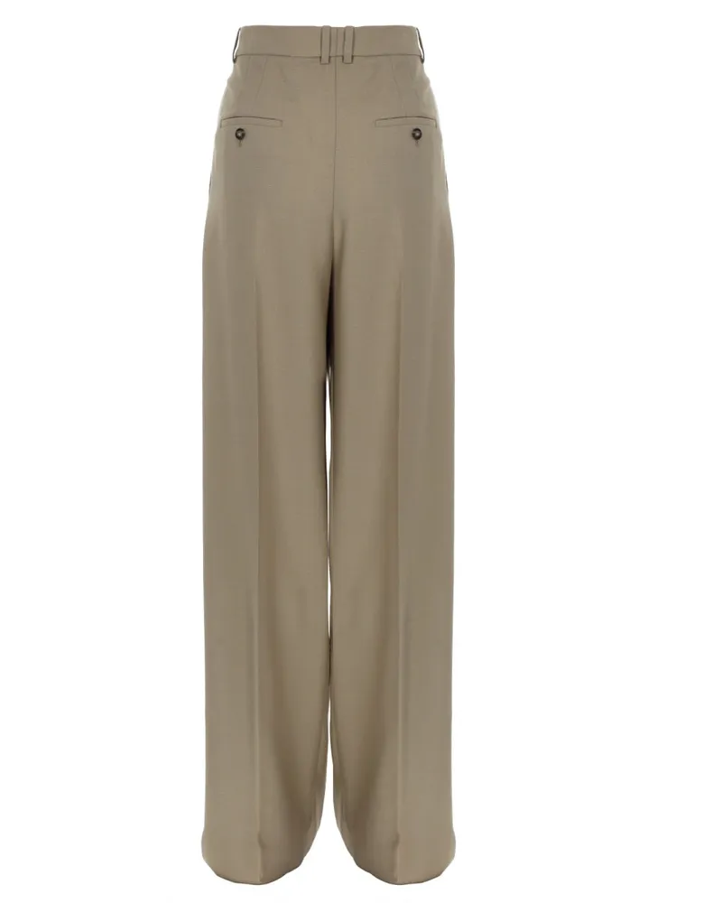 Saint Laurent Virgin Wool Blend Tailored Trousers — Beige Beige