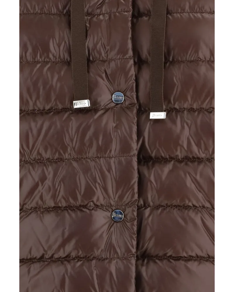 Herno Women's Down Jacket With Wool Sleeves Dark Brown Outer: Polyester Puffer Brown