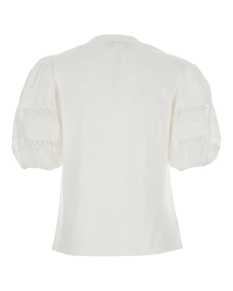 Twin-Set Women T-Shirt With Embroidered Sleeves — White Cotton T-Shirts & Jerseys White