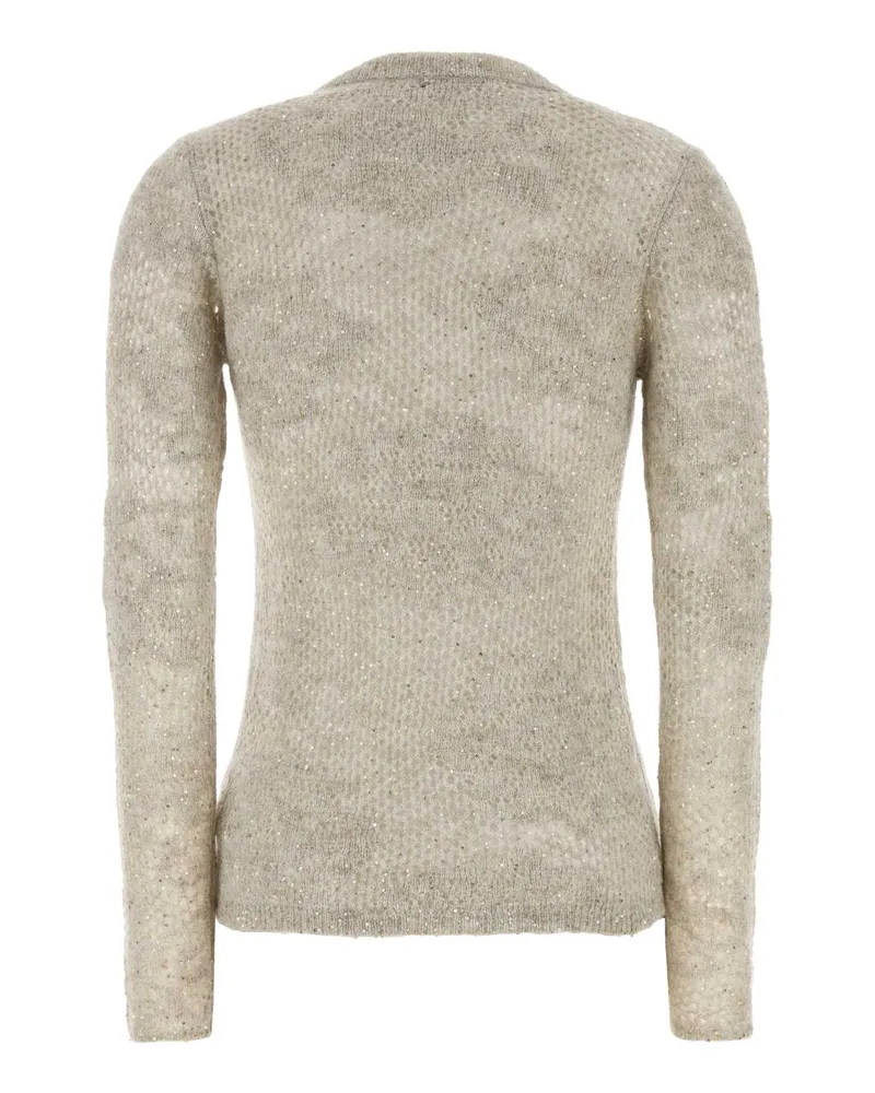 Brunello Cucinelli Sequin-Embellished Wool Blend Sweater — Beige Beige