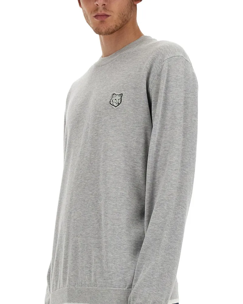 Kitsuné Fox Head Cotton Jersey Sweater — Gray Gray