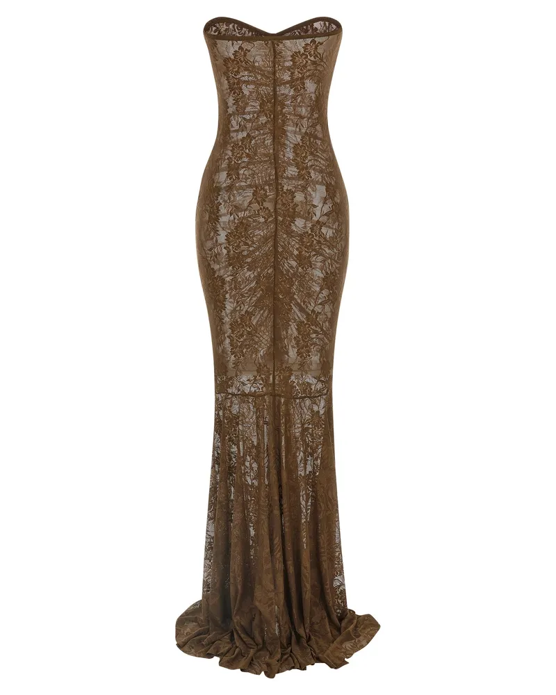 Norma Kamali Women's Bicolor Polyamide Long Dress Brown