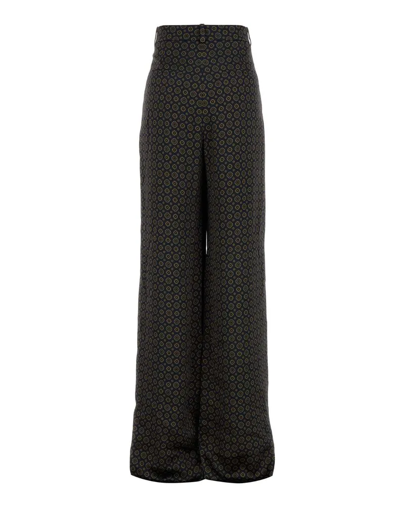 Saint Laurent Women's Pritned Satin Wide-Leg Pant Navydarkbrown Exterior: Viscose Pantaloni Navy