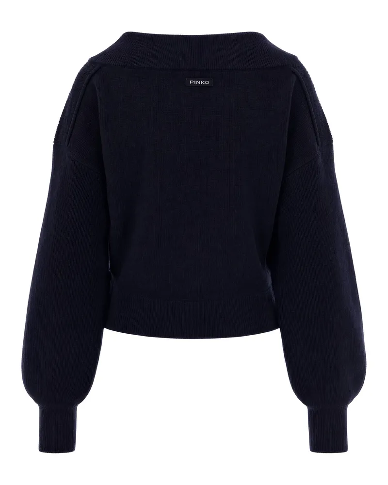 Pinko Women Wool Jumper V-Neck Navy Dark Blue Jumpers Sweater Navy