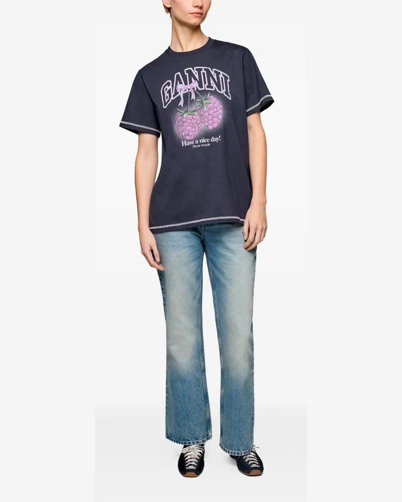 Ganni Raspberry Graphic-Print T-shirt — Navy Navy