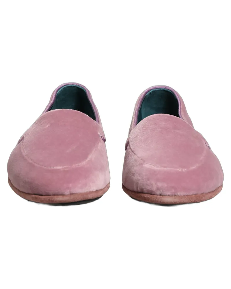 Dolce & Gabbana Pink Velvet Slip On Men Flats Loafers Shoes Leather Pink