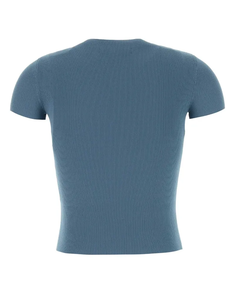 Alexander Wang Ribbed Crewneck with Jacquard Logo T-Shirt — Blue Blue
