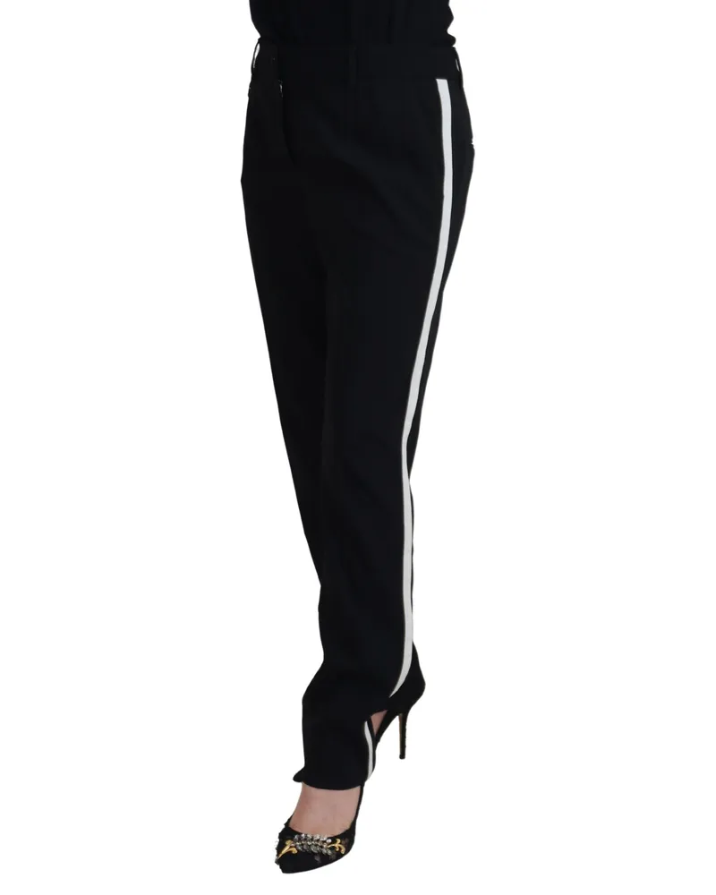 Dolce & Gabbana Black Tapered Women Wool Pants Silk Elastane Black