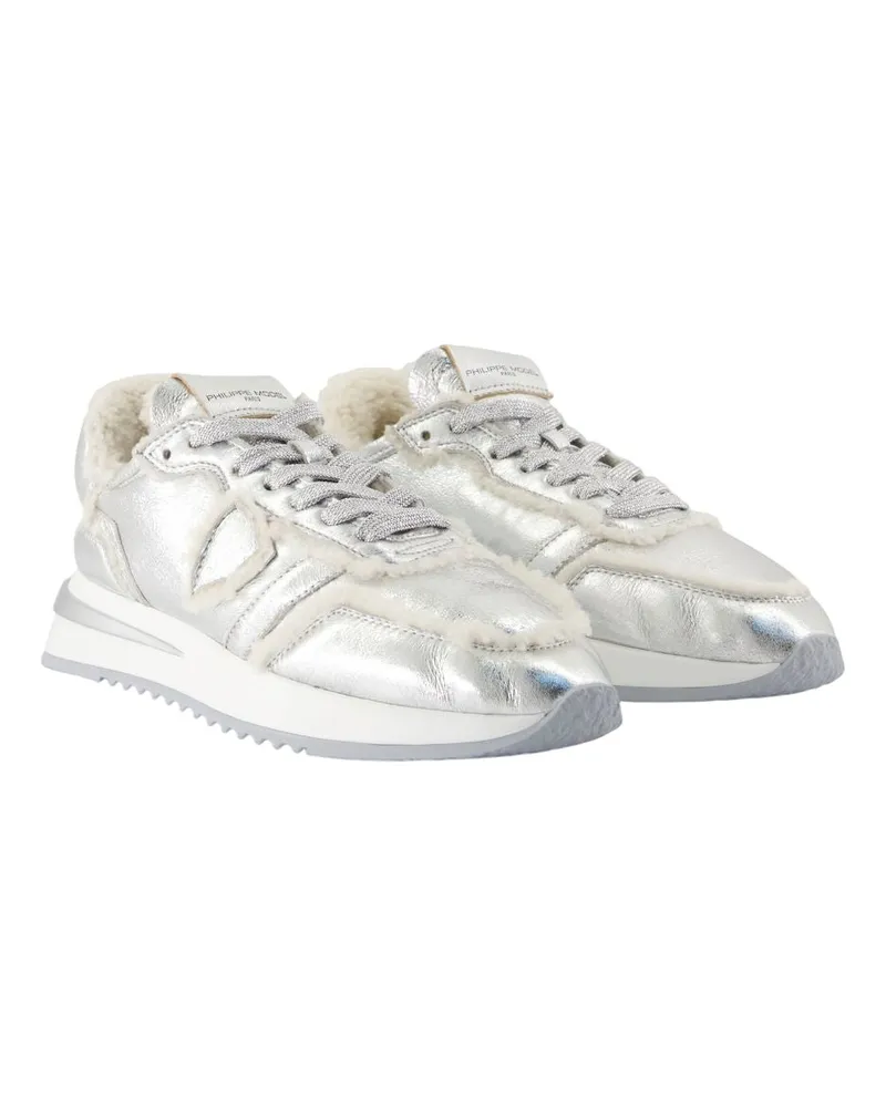 Philippe Model Women's Tropez 2.1 Low Sneakers -  Leather Silver Calfskin Shoes Silver