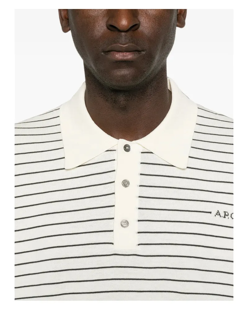 A.P.C. Striped Cotton Polo — White White