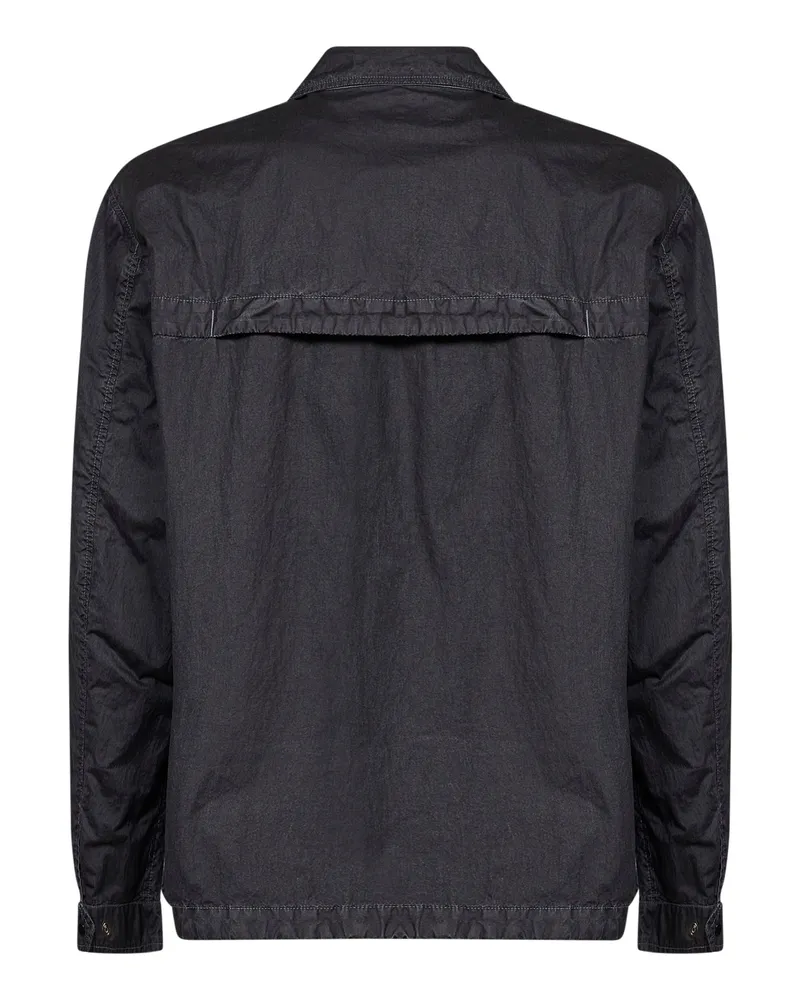 C.P. Company Men's Overshirt 50 Fili Wax Lens Black Cotton Bomber Jackets Black
