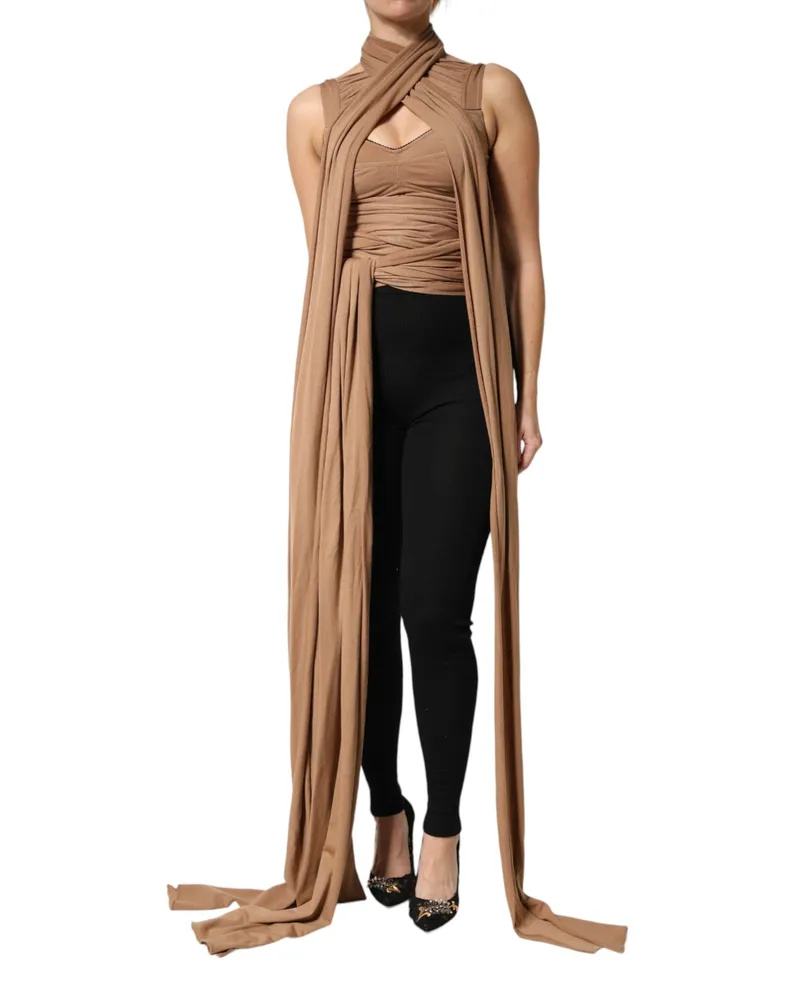 Dolce & Gabbana Women Brown Virgin Wool Sleeveless Scarf Tank Top 08+pa+wv Brown